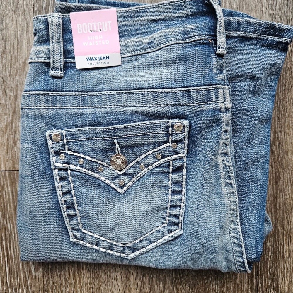 Wax Jean Collection Bootcut Jeans High Waisted Light Wash Embellished Size 11